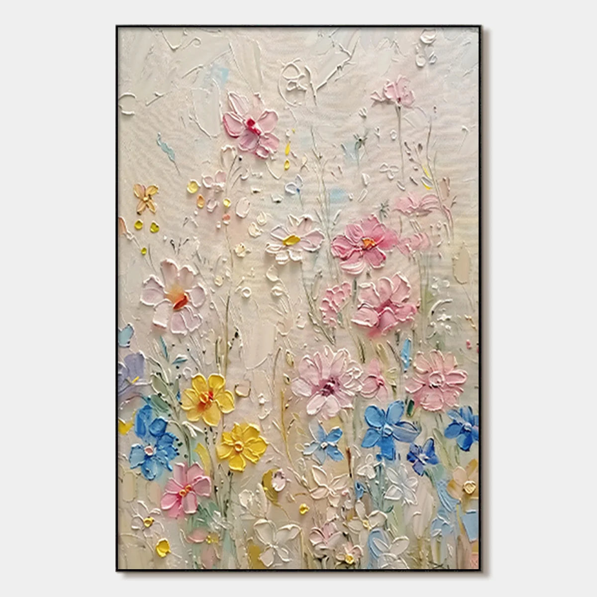 WHISPERING MEADOW: Textured Floral Impasto Oil Painting | hanging in living room, Abstract wall art