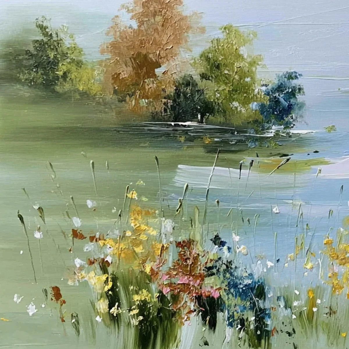 WHISPERING MEADOW: Textured Impasto Wildflower Landscape Painting | rectangular format, hand-painted canvas edge