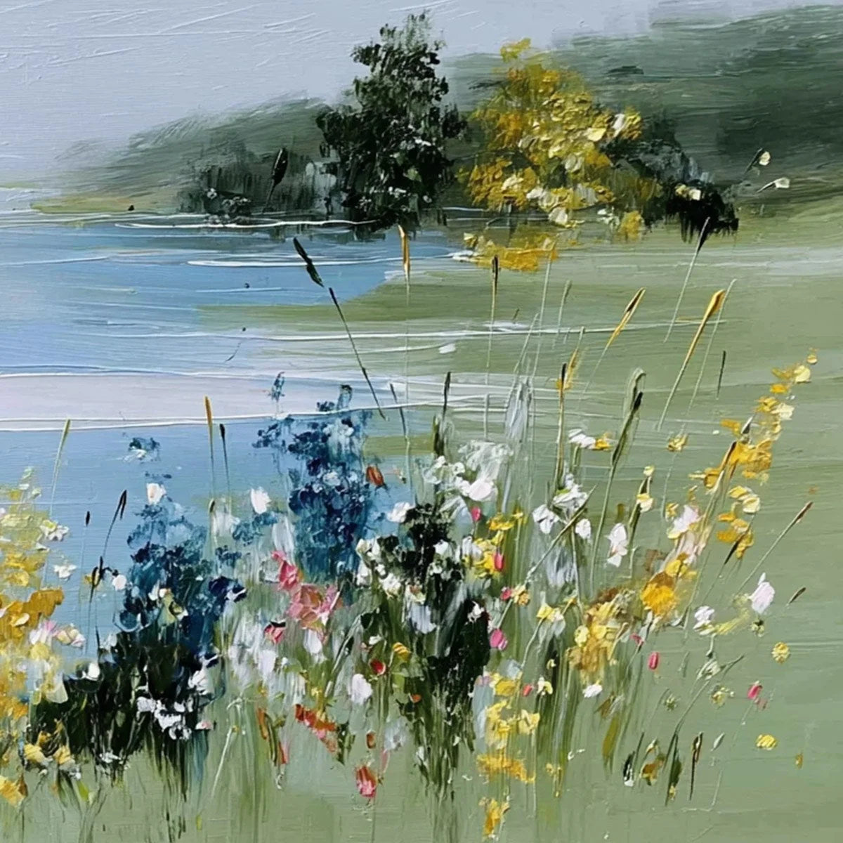 WHISPERING MEADOW: Textured Impasto Wildflower Landscape Painting | rolled canvas, ready for custom framing