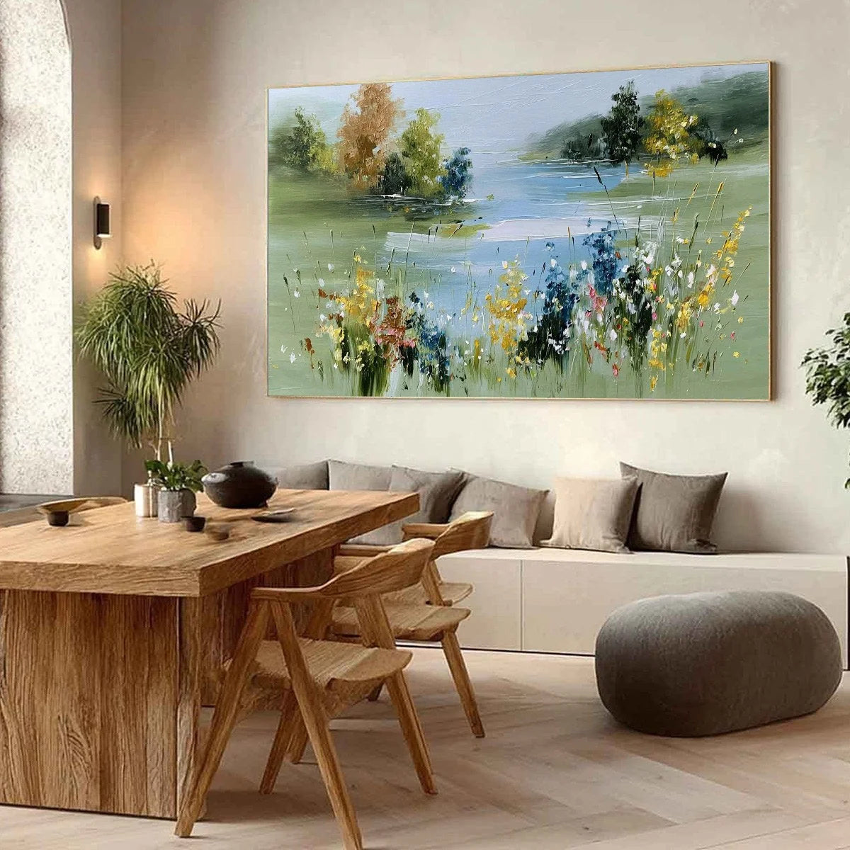 WHISPERING MEADOW: Textured Impasto Wildflower Landscape Painting | Landscape mood, soft natural light studio shot
