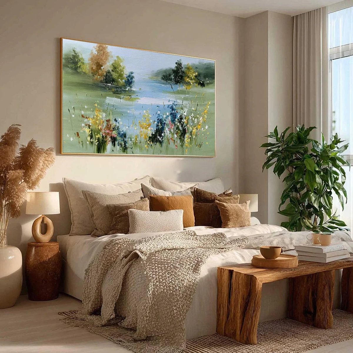 WHISPERING MEADOW: Textured Impasto Wildflower Landscape Painting | multi-color palette, original oil on stretched canvas art