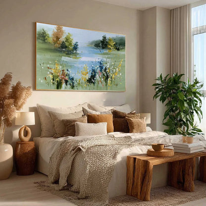 WHISPERING MEADOW: Textured Impasto Wildflower Landscape Painting | multi-color palette, original oil on stretched canvas art