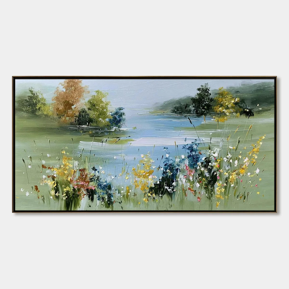 WHISPERING MEADOW: Textured Impasto Wildflower Landscape Painting | hanging in living room, Landscape wall art