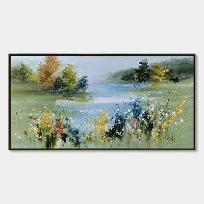WHISPERING MEADOW: Textured Impasto Wildflower Landscape Painting | hanging in living room, Landscape wall art