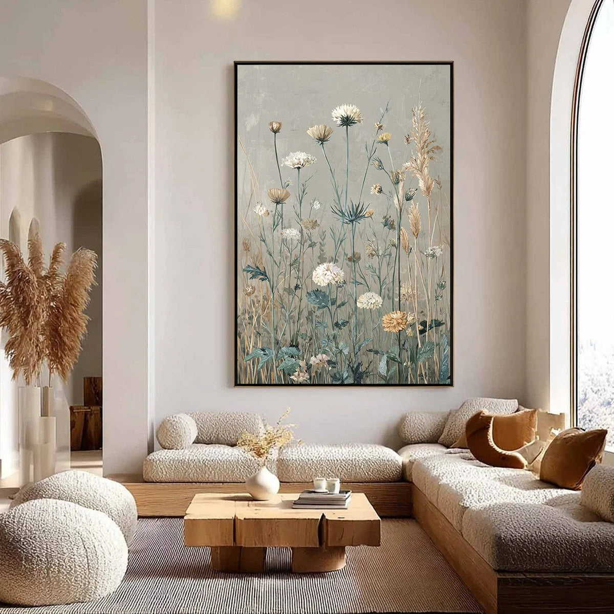 WHISPERING MEADOW: Vintage Botanical Wildflower Painting | Abstract closeup, raised brushwork detail