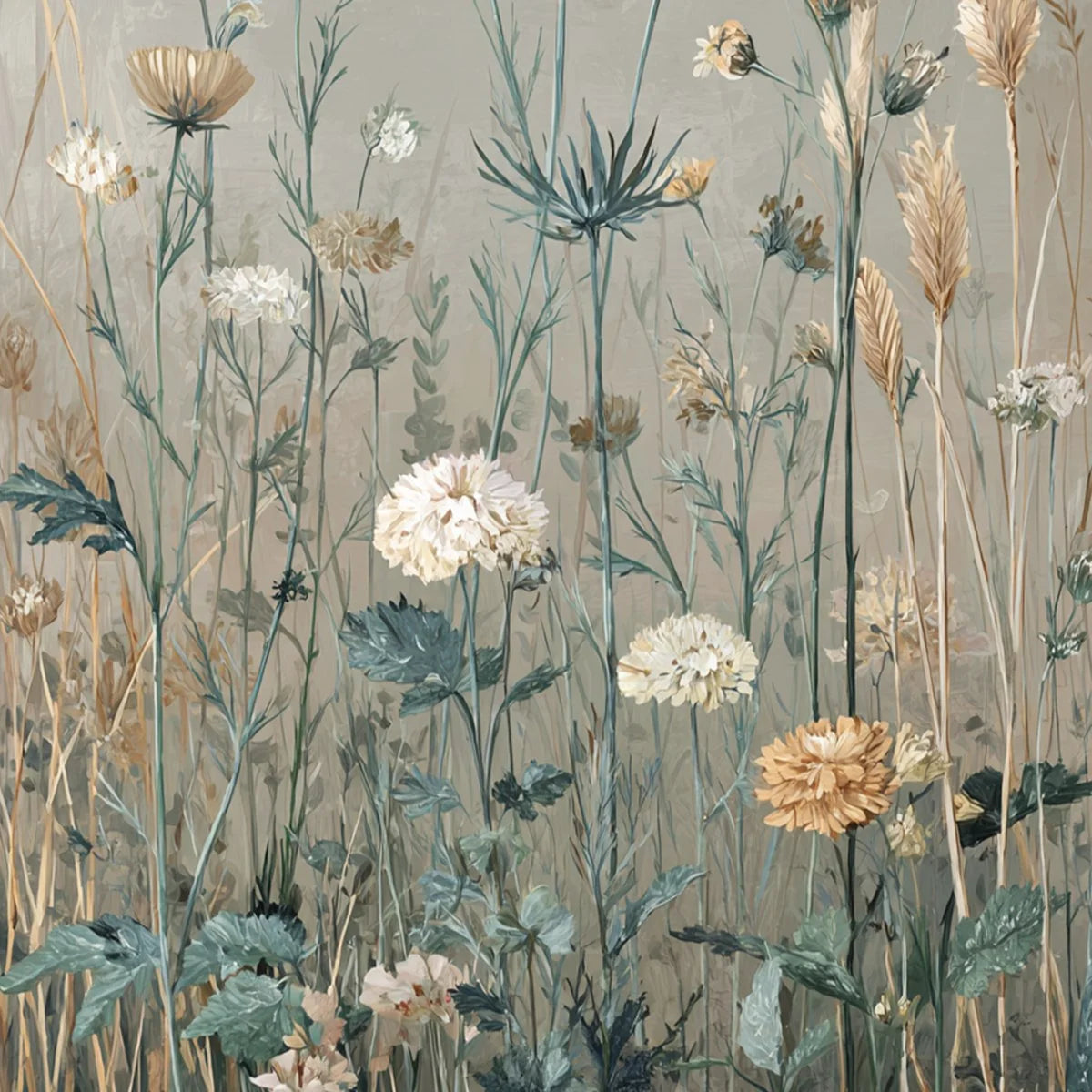 WHISPERING MEADOW: Vintage Botanical Wildflower Painting | rectangular format, hand-painted canvas edge