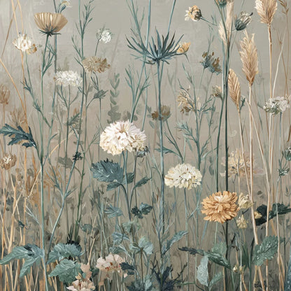 WHISPERING MEADOW: Vintage Botanical Wildflower Painting | rectangular format, hand-painted canvas edge