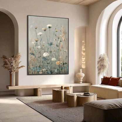WHISPERING MEADOW: Vintage Botanical Wildflower Painting | Abstract mood, soft natural light studio shot