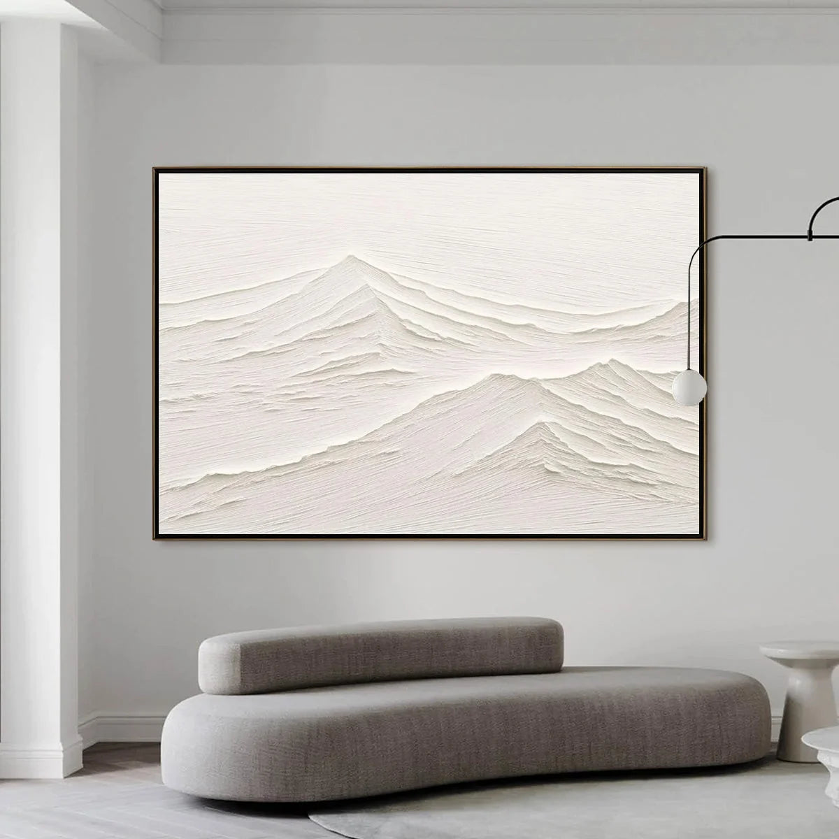 WHISPERING PEAKS: Textured Minimalist White Mountain Painting | Minimalist closeup, raised brushwork detail