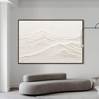 WHISPERING PEAKS: Textured Minimalist White Mountain Painting | Minimalist closeup, raised brushwork detail