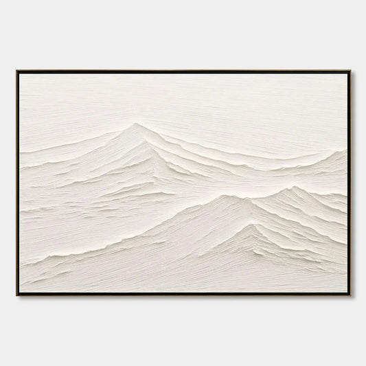 WHISPERING PEAKS: Textured Minimalist White Mountain Painting | hanging in living room, Minimalist wall art