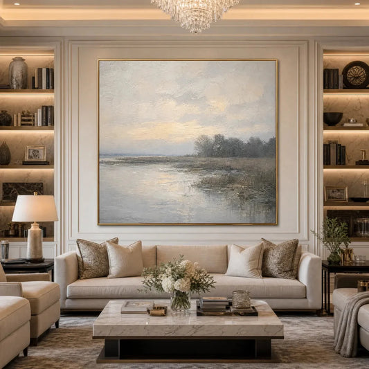 WHISPERING REEDS: Textured Wabi-Sabi Coastal Landscape Painting