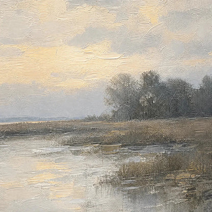 WHISPERING REEDS: Textured Wabi-Sabi Coastal Landscape Painting | rectangular format, hand-painted canvas edge