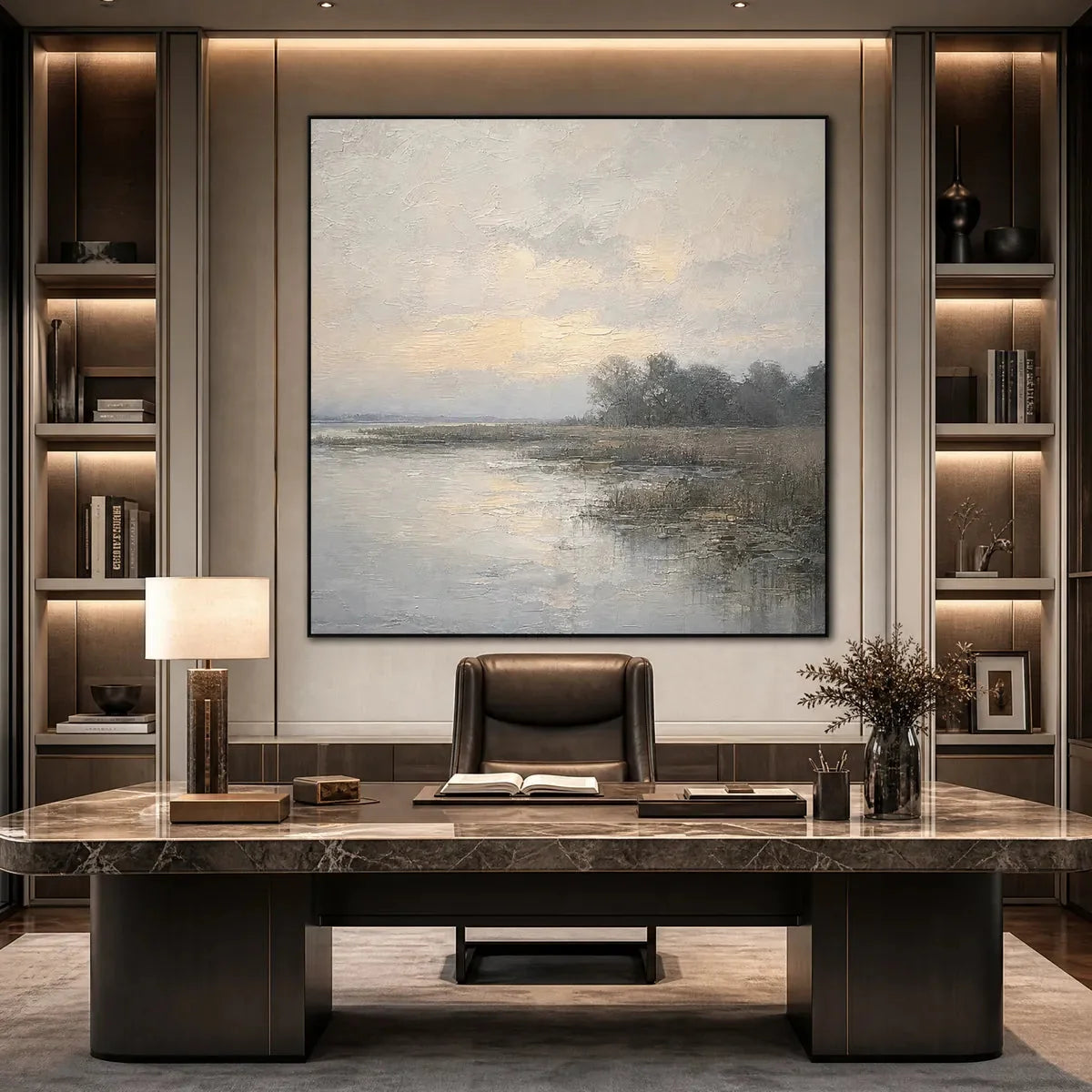 WHISPERING REEDS: Textured Wabi-Sabi Coastal Landscape Painting | rolled canvas, ready for custom framing