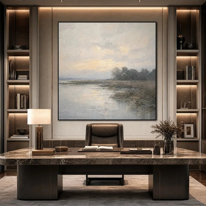 WHISPERING REEDS: Textured Wabi-Sabi Coastal Landscape Painting | rolled canvas, ready for custom framing