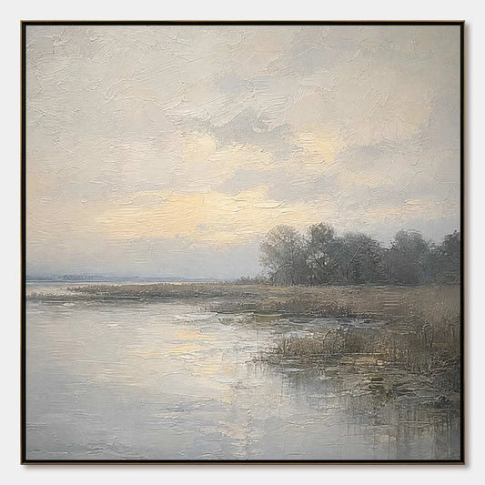 WHISPERING REEDS: Textured Wabi-Sabi Coastal Landscape Painting | hanging in living room, Landscape wall art