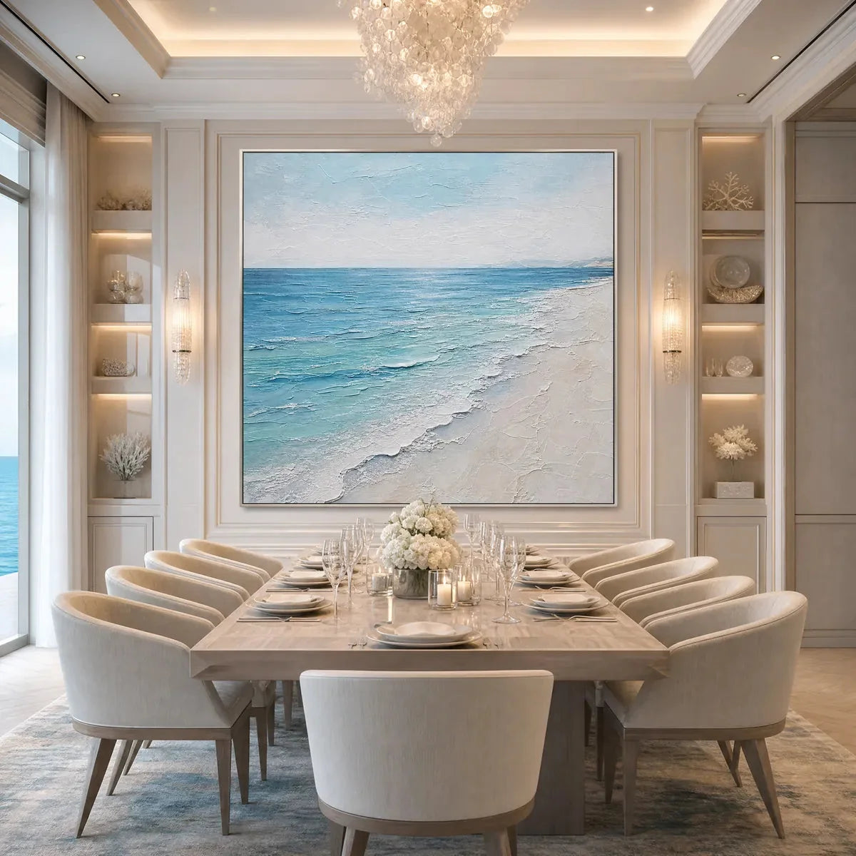 WHISPERING TIDE | gold frame stretched on neutral wall