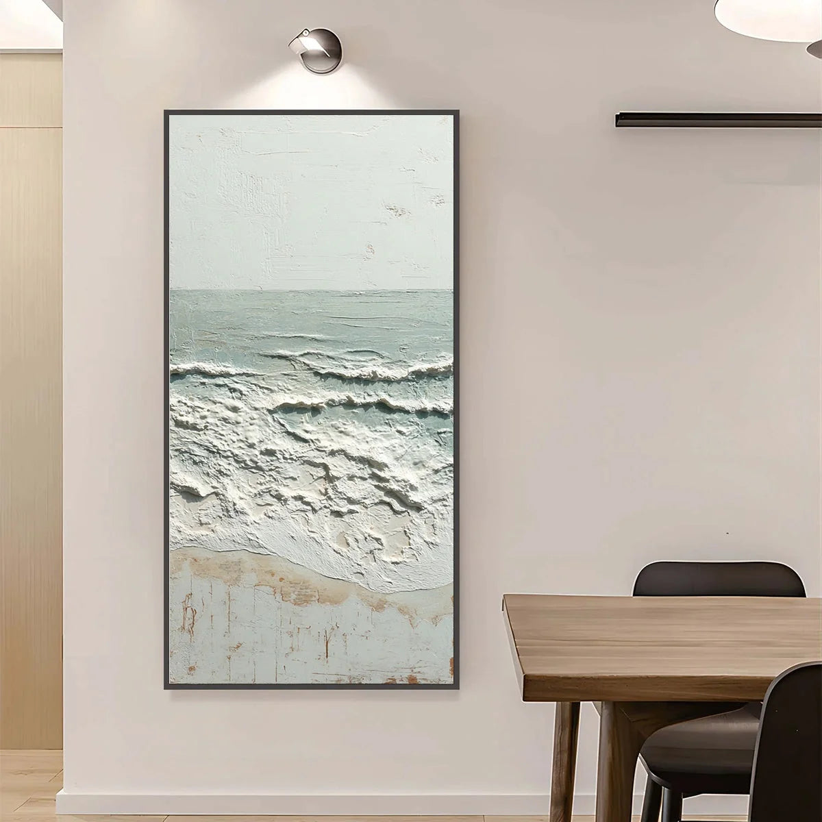 WHISPERING TIDE | gold frame stretched on neutral wall