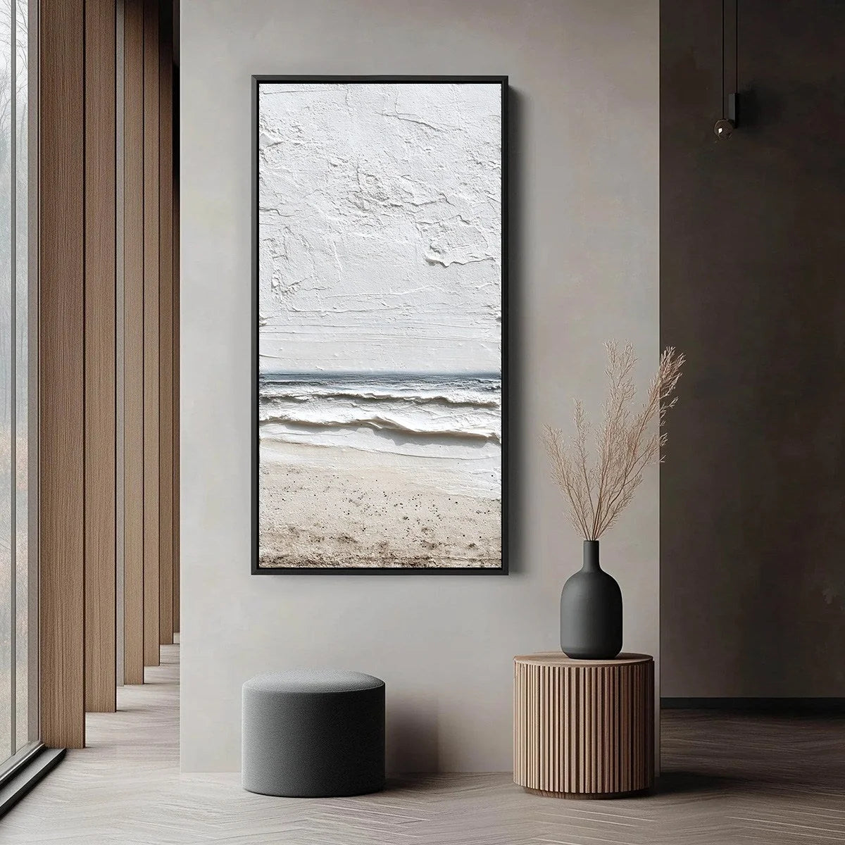 WHISPERING TIDE | gold frame stretched on neutral wall