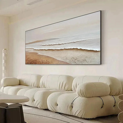 WHISPERING TIDES | gold frame stretched on neutral wall
