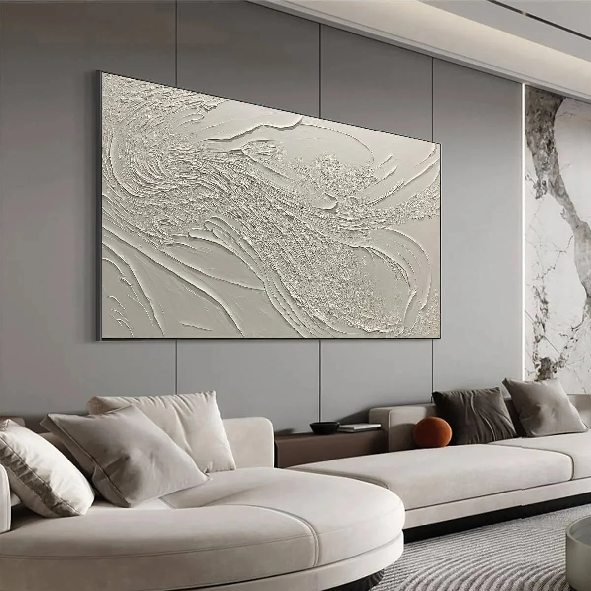 WHISPERING WINDS | gold frame stretched on neutral wall