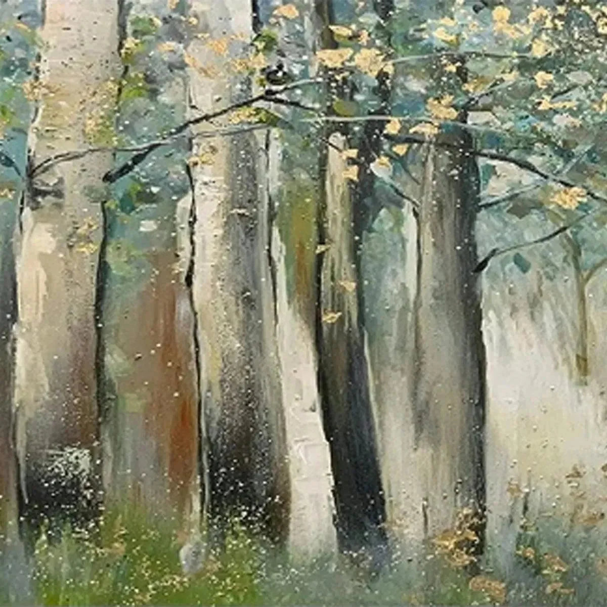 WHISPERING WOODS | gold frame stretched on neutral wall