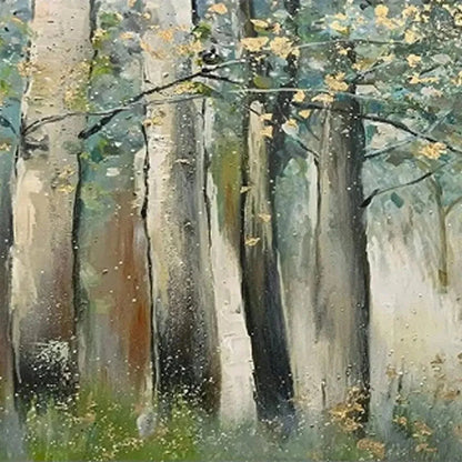 WHISPERING WOODS | gold frame stretched on neutral wall