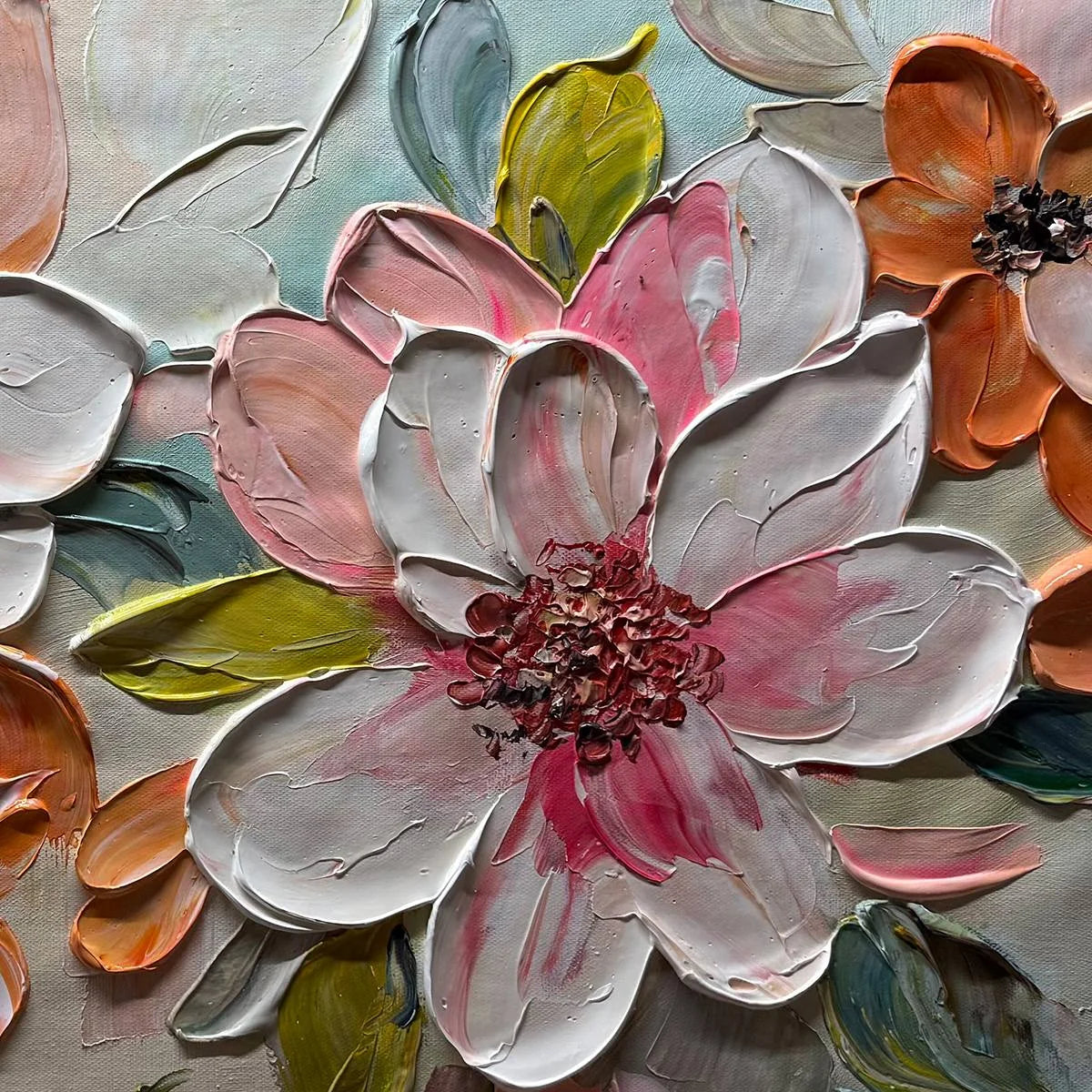 PEACH BLOSSOM | rectangular format, hand-painted canvas edge