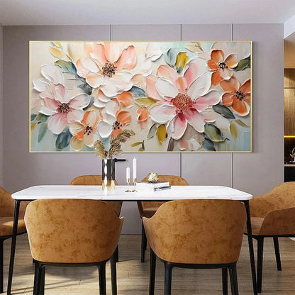 PEACH BLOSSOM | gold frame stretched on neutral wall