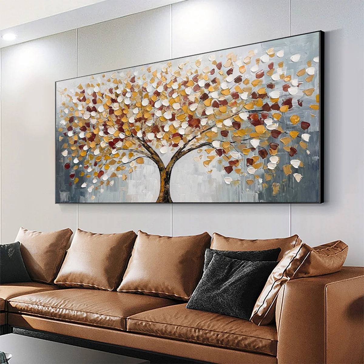 WHISPERS OF AUTUMN | gold frame stretched on neutral wall