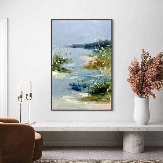 WHISPERS OF THE MARSH: Textured Wabi Sabi Style Vertical Landscape Painting