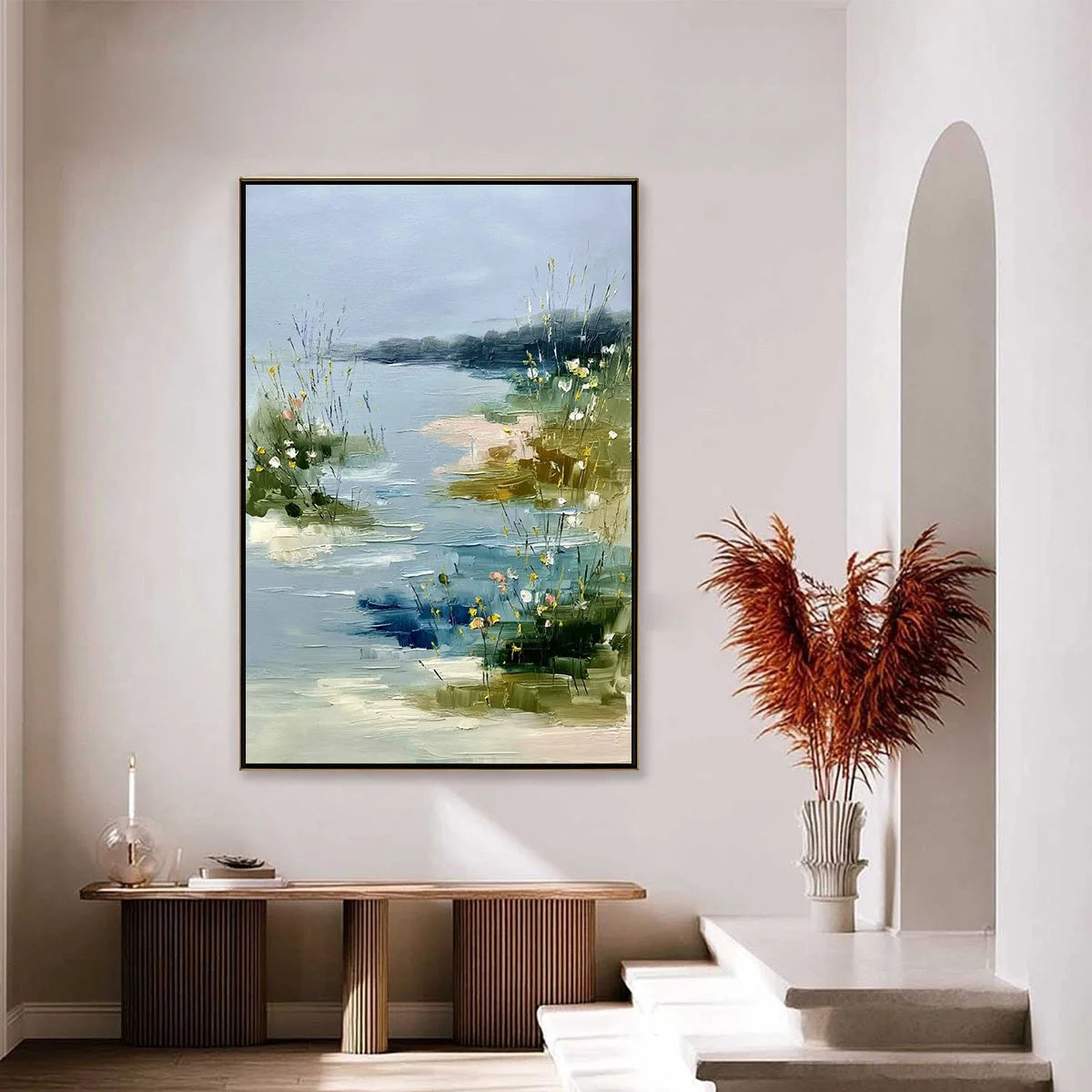 WHISPERS OF THE MARSH | gold frame stretched on neutral wall
