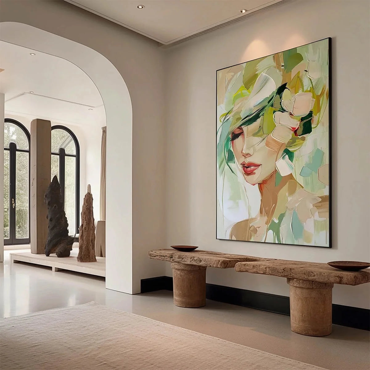 WHISPERS OF SPRING | gold frame stretched on neutral wall