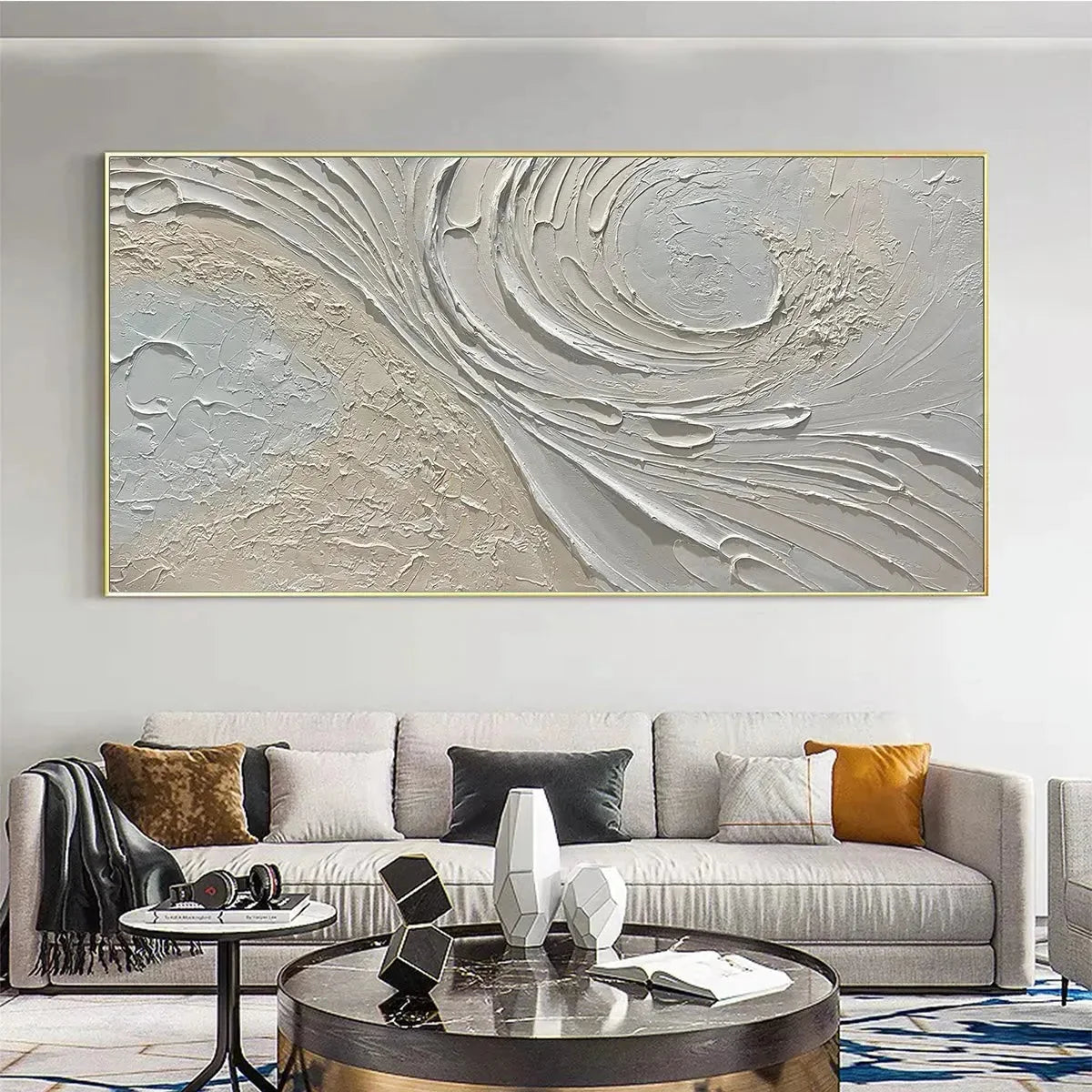 WHISPERS OF THE WIND | gold frame stretched on neutral wall