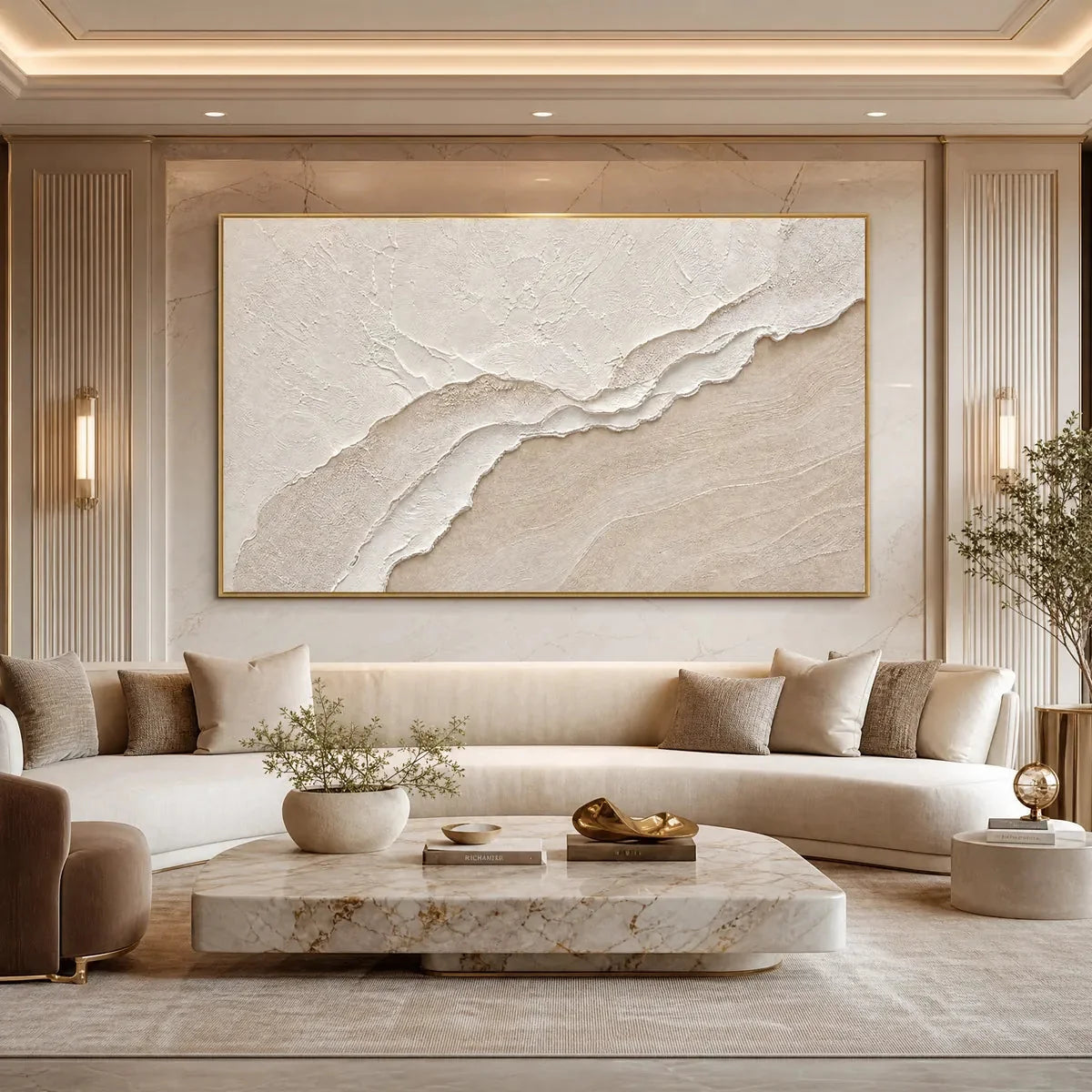 WHISPERS OF THE TIDE | gold frame stretched on neutral wall