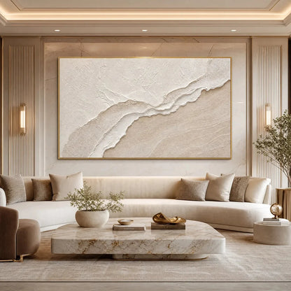 WHISPERS OF THE TIDE | gold frame stretched on neutral wall