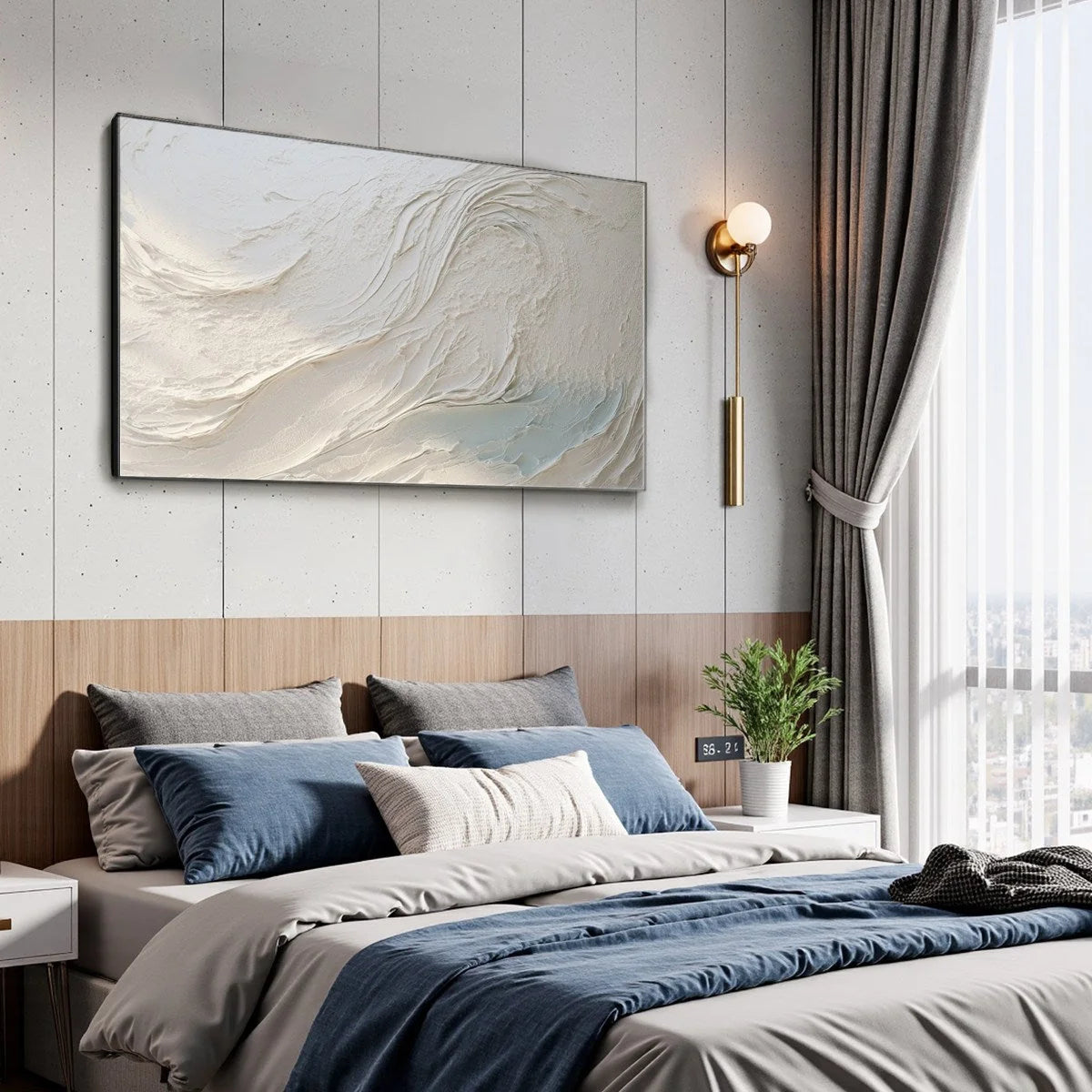 WHISPERS OF WHITE | gold frame stretched on neutral wall