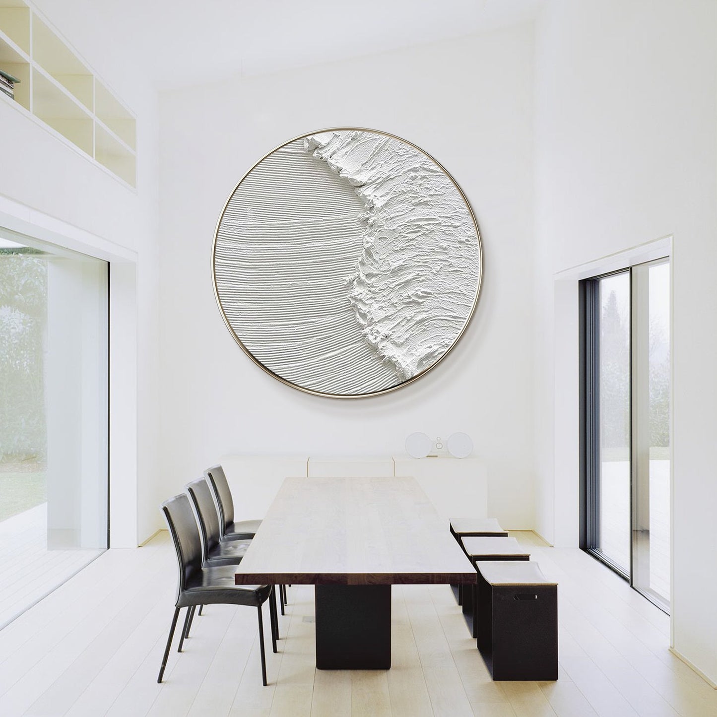 White 3D Texture Round Wall Art: Framed Ocean Waves Canvas #4