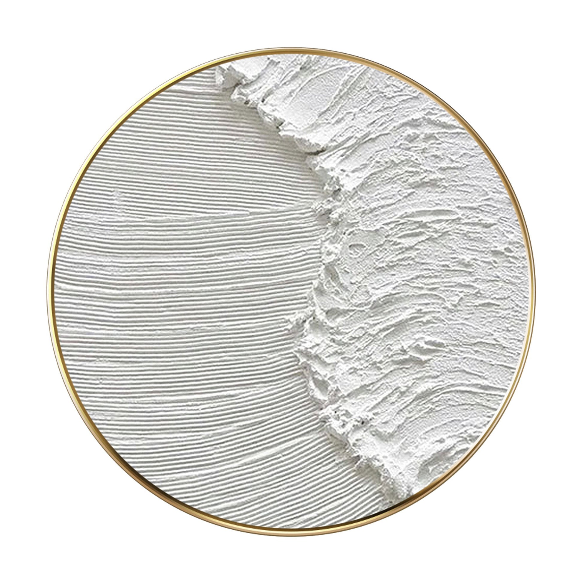 White 3D Texture Round Wall Art: Framed Ocean Waves Canvas #8