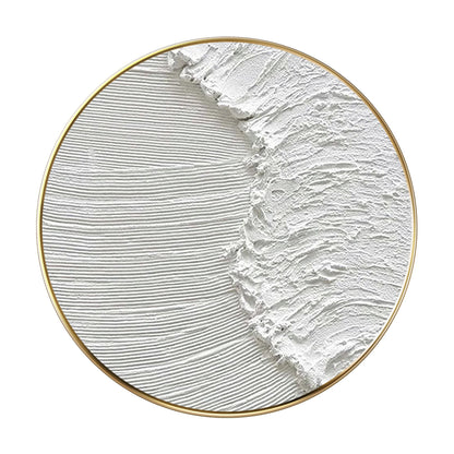 White 3D Texture Round Wall Art: Framed Ocean Waves Canvas #8
