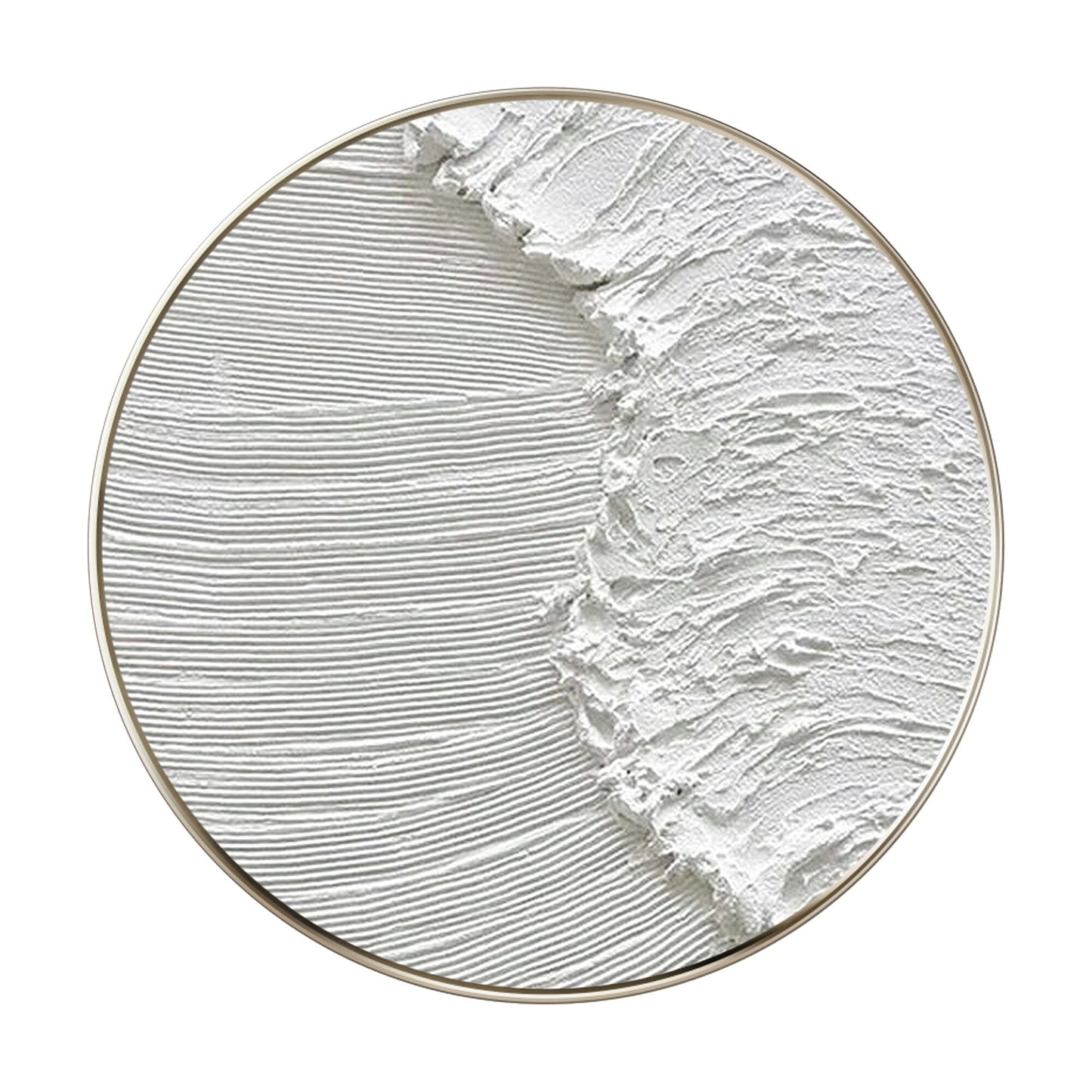 White 3D Texture Round Wall Art: Framed Ocean Waves Canvas #9