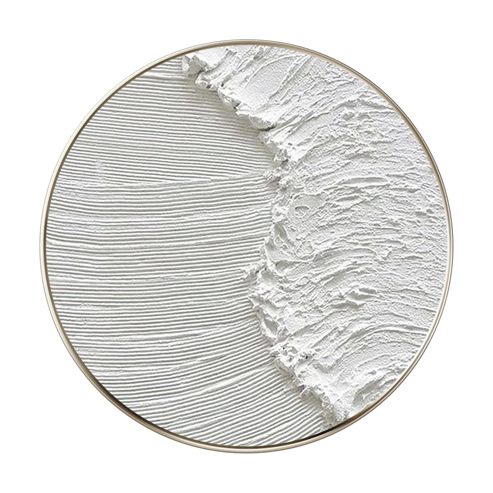 White 3D Texture Round Wall Art: Framed Ocean Waves Canvas #9