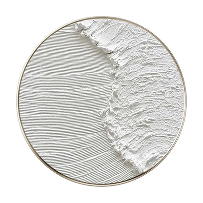 White 3D Texture Round Wall Art: Framed Ocean Waves Canvas #9