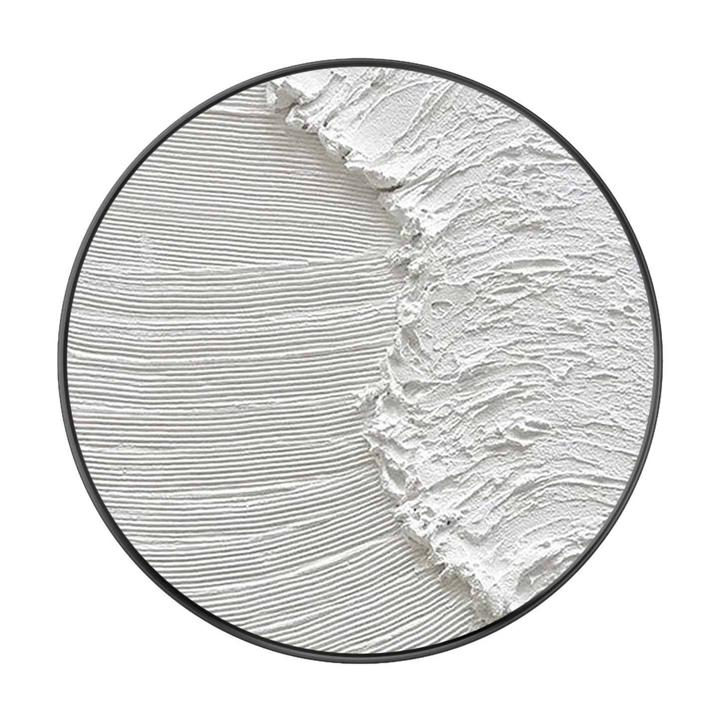 White 3D Texture Round Wall Art: Framed Ocean Waves Canvas #10