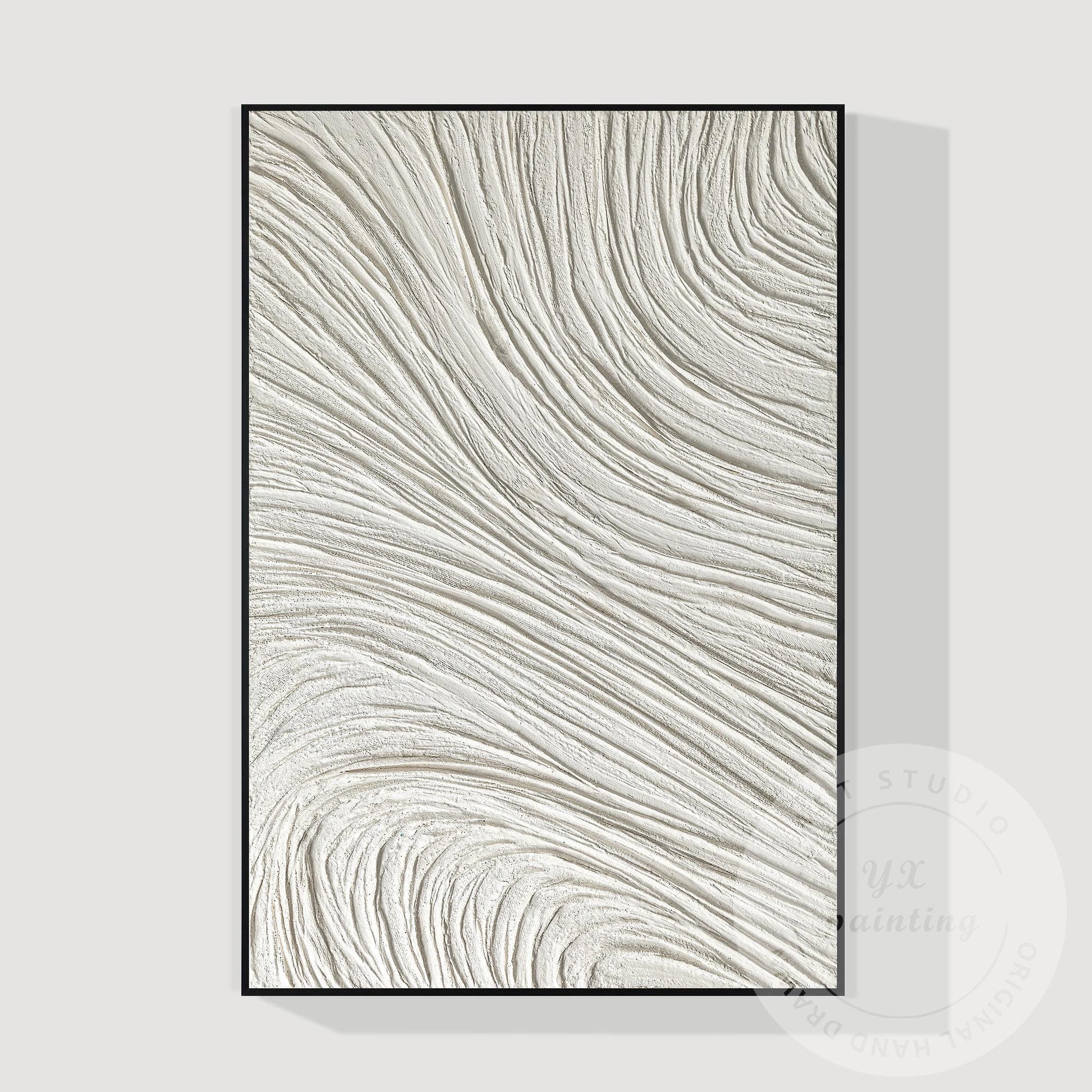 White 3D Textured Plaster Painting, Large Vertical Nordic Minimalist Wall Art, M #11