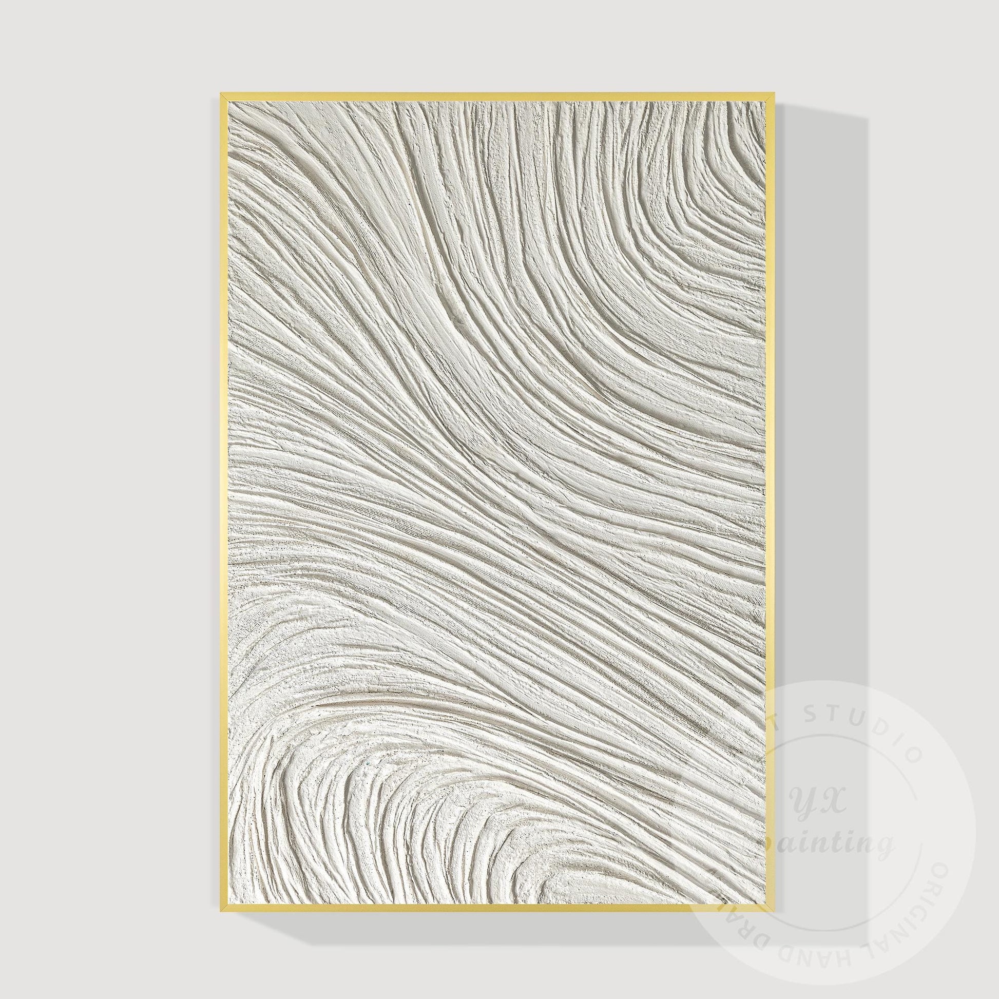 White 3D Textured Plaster Painting, Large Vertical Nordic Minimalist Wall Art, M #12