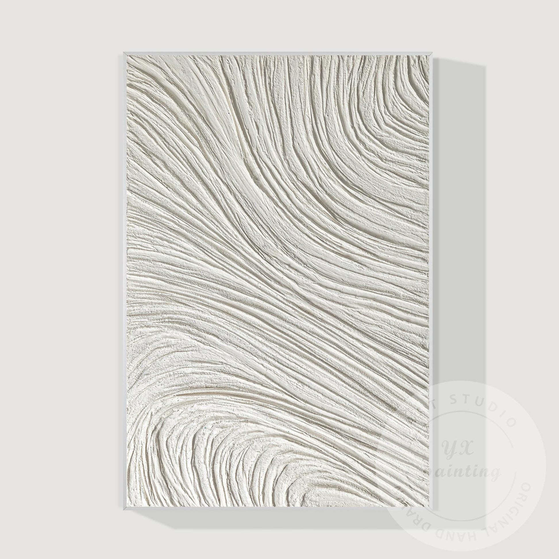 White 3D Textured Plaster Painting, Large Vertical Nordic Minimalist Wall Art, M #13