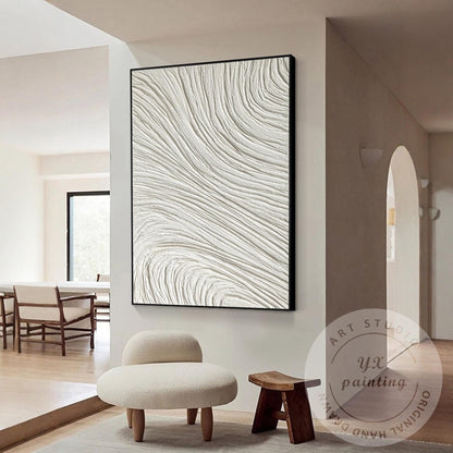 White 3D Textured Plaster Painting, Large Vertical Nordic Minimalist Wall Art, M #6