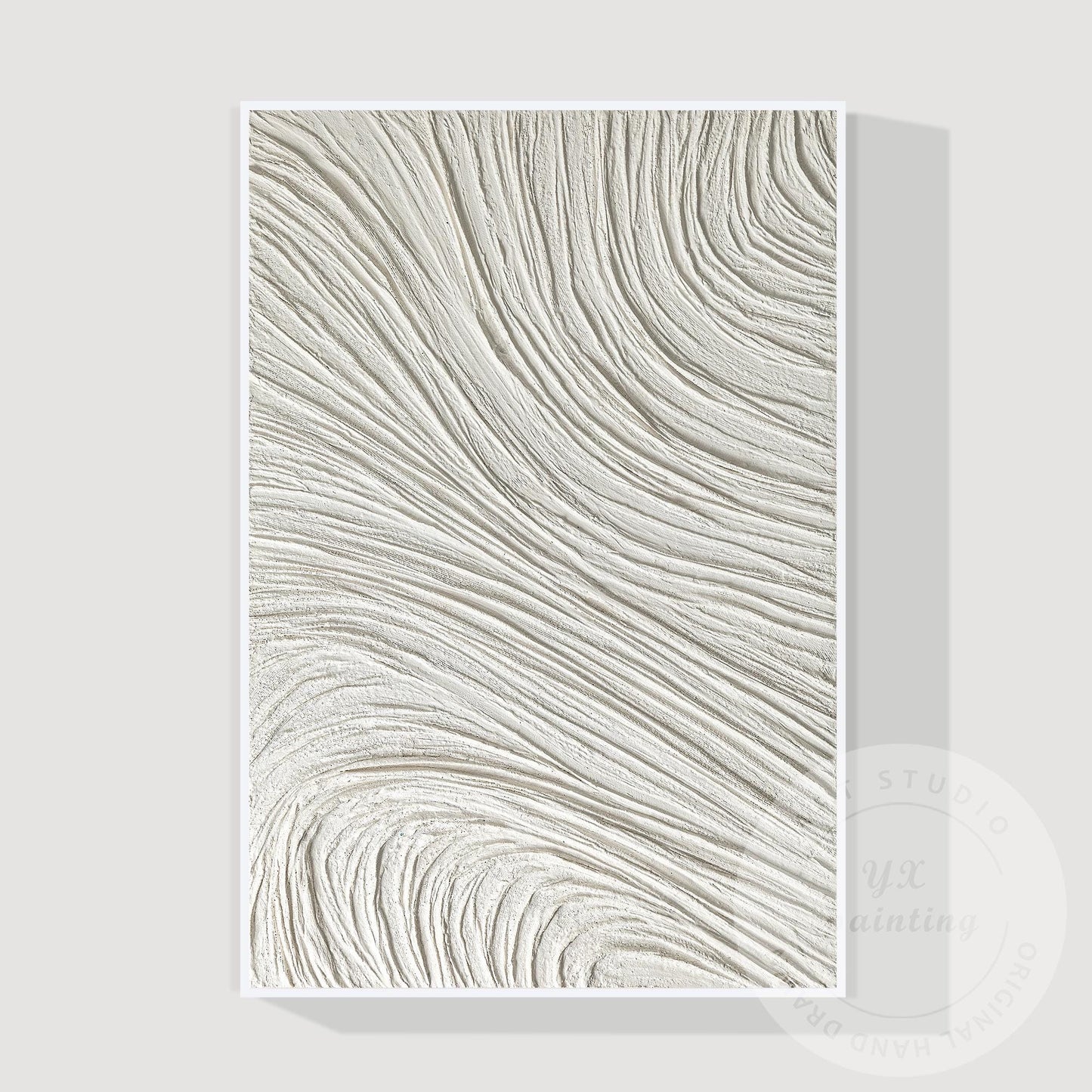 White 3D Textured Plaster Painting, Large Vertical Nordic Minimalist Wall Art, M #10