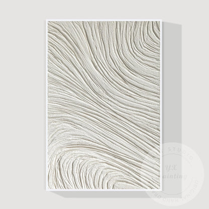 White 3D Textured Plaster Painting, Large Vertical Nordic Minimalist Wall Art, M #10